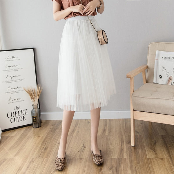 Midi Pleated Skirt Black Pink Tulle - Mazzolah