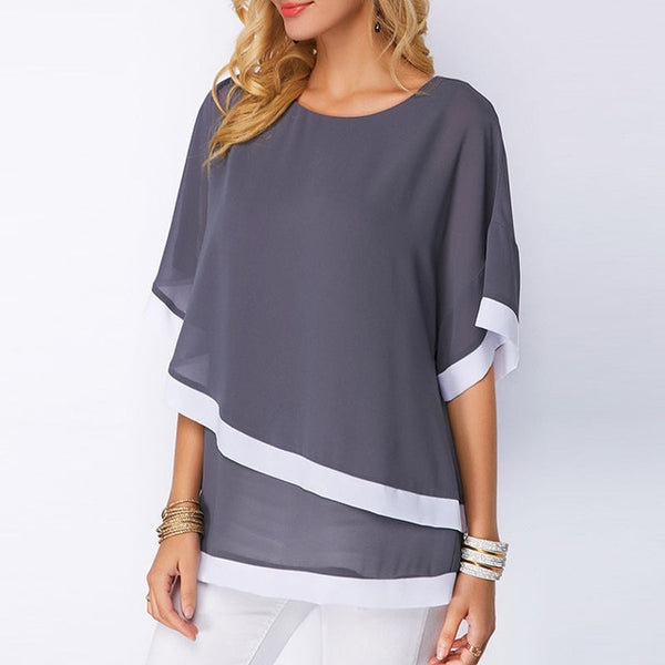 Chiffon Blouse Casual Short Sleeve Women - Mazzolah