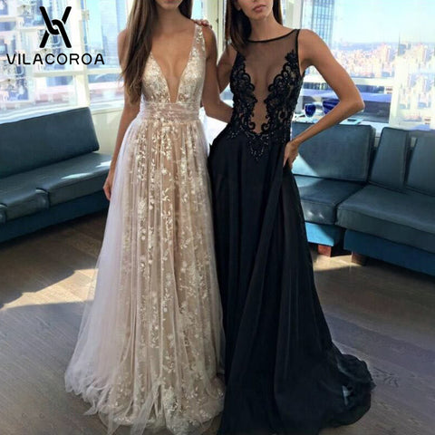 Lace V-neck Sequin Floor-Length Maxi Dress   Women Party Dress - Mazzolah