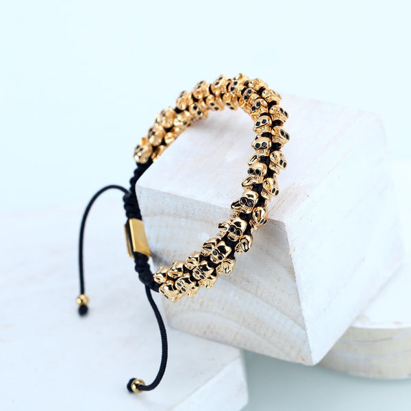 Gold Skull Braided Bracelet - Mazzolah