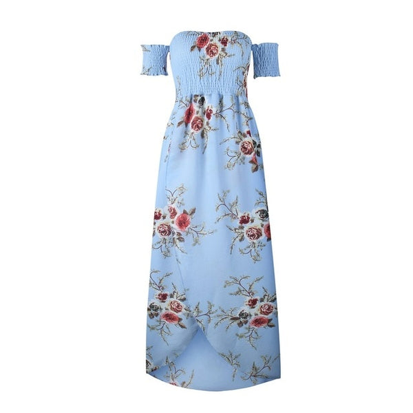 Women Off Shoulder Floral Print Boho Dress - Mazzolah