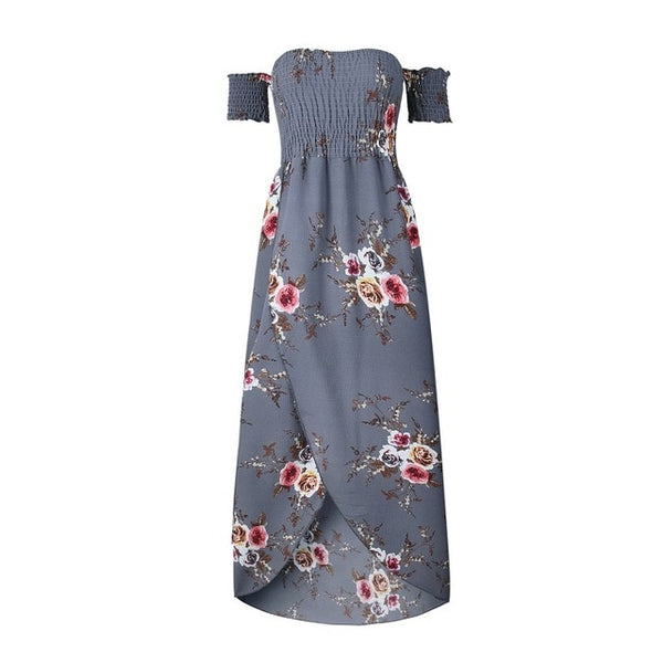 Women Off Shoulder Floral Print Boho Dress - Mazzolah
