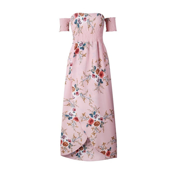 Women Off Shoulder Floral Print Boho Dress - Mazzolah