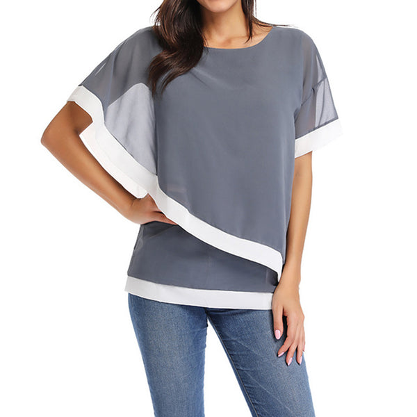 Chiffon Blouse Casual Short Sleeve Women - Mazzolah