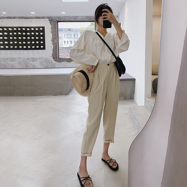 Casual High Waist Pencil Linen Pants - Mazzolah