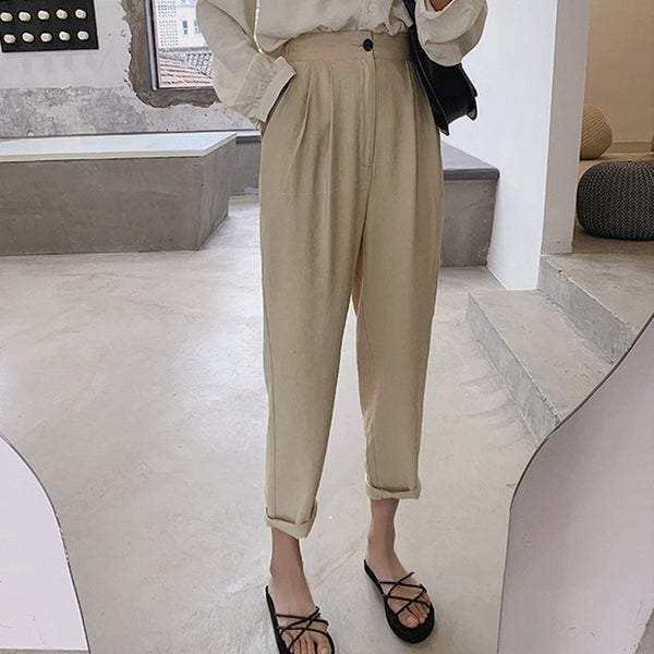 Casual High Waist Pencil Linen Pants - Mazzolah
