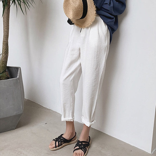 Casual High Waist Pencil Linen Pants - Mazzolah
