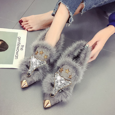 Crystal fox pattern winter flats ladies shoes - Mazzolah