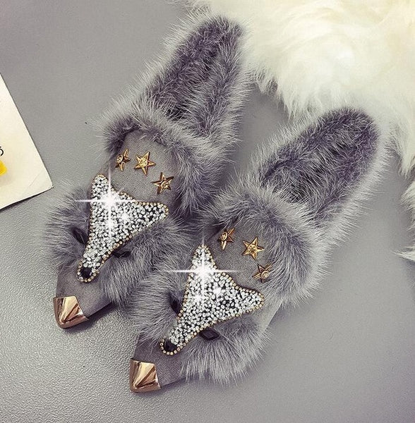 Crystal fox pattern winter flats ladies shoes - Mazzolah