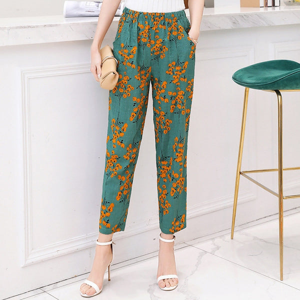 Women Pants Korean Cotton Linen Elastic Waist - Mazzolah