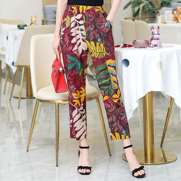 Women Pants Korean Cotton Linen Elastic Waist - Mazzolah