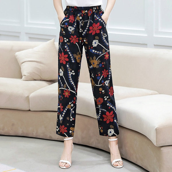 Women Pants Korean Cotton Linen Elastic Waist - Mazzolah